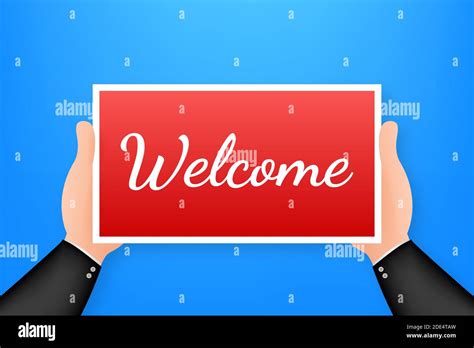 Cartoon Poster On Welcome Text With Hand Holding Placard For Banner