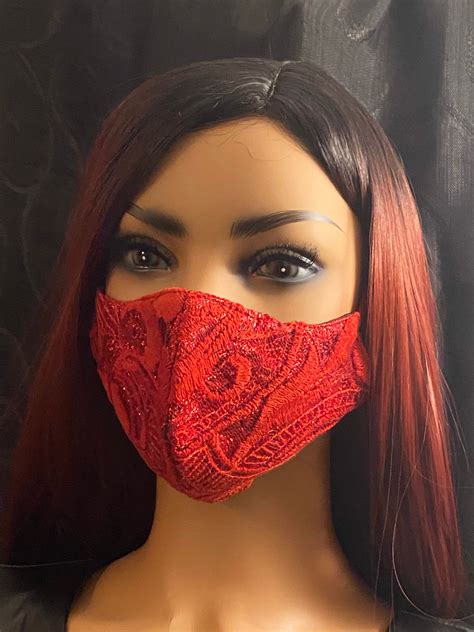 Red Lace Face Mask Red Lace Face Covering Sparkly Lace Face Etsy