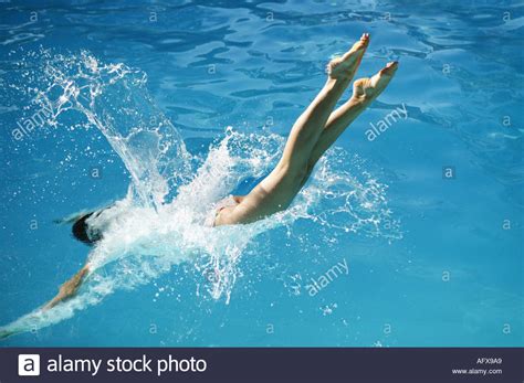 Woman Diving Swimming Pool Splash Stock Photos Woman Diving Swimming