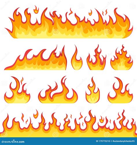 Fire Flames Vector Icons In Cartoon Style On A White Background Flames