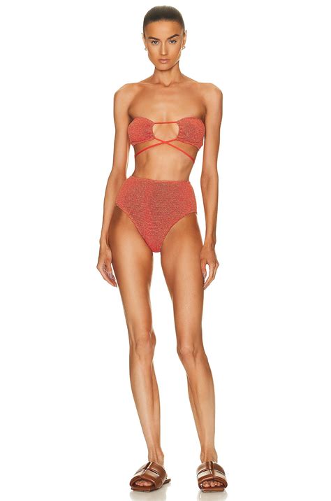 Bond Eye Margarita Bandeau Bikini Top In Coral Lurex FWRD