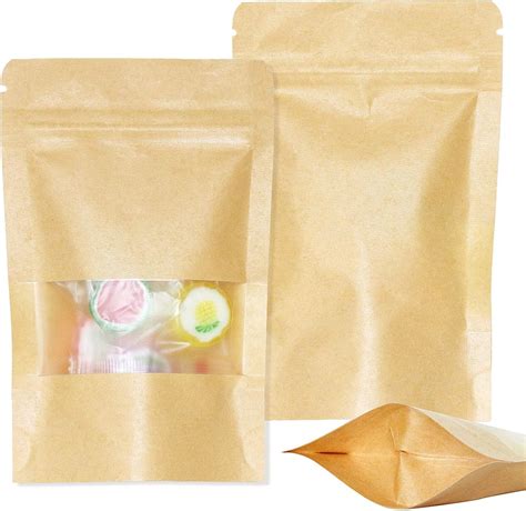 Sumdirect Kraft Zip Lock Stand Up Food Bags Resealable Pouches With