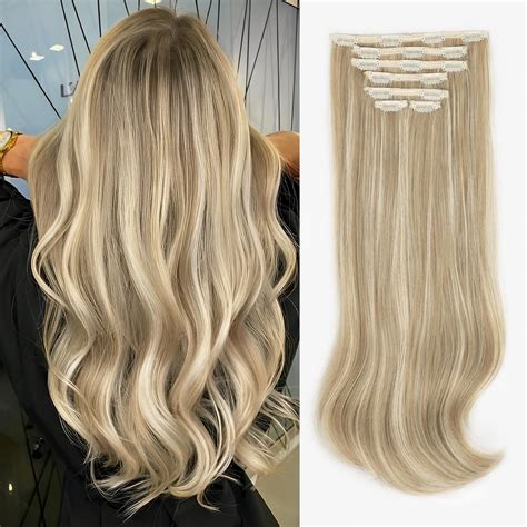 ALXNAN Clip In Hair Extension 7PCS Bleach Blonde Hair Extension Thick Long Stright Layered Hair