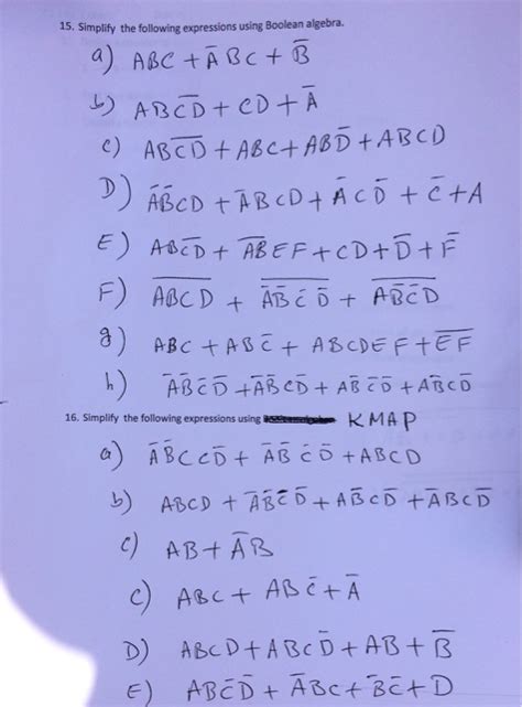 Solved Simplify The Following Expressions Using Boolean