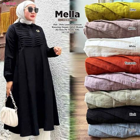 Mella Tunik By Alila Tunik Wanita Motif Polos Lengan Panjang Tunik Terbaru Lebaran 2024 Kekinian