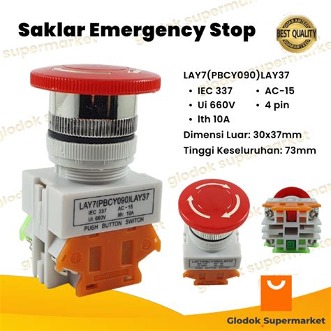 Saklar Emergency Stop LAY7 PBCY090 LAY37 Push Button Switch Tombol