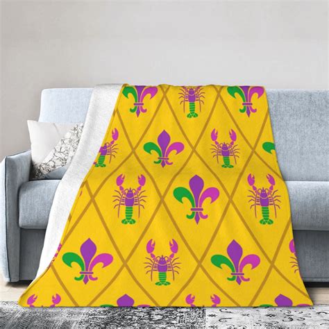 Ocsxa Flannel Fleece Mardi Gras Crayfish And Fleur De Lis Print Throw