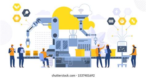 Robotic Machinery Flat Vector Illustration Factory Stock Vector