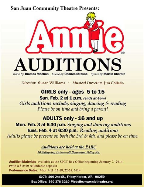 Annie Auditions First Week Of February San Juan Island Update