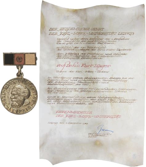 Ehrenmedaille Der Karl Marx Universit T Leipzig Buntmetall Vergoldet