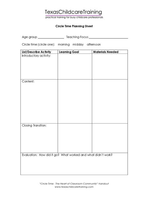 Fillable Online Circle Time Planning Sheet Age Group Fax Email Print