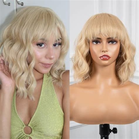 Amazon Gix Blonde Wig Short Wavy Bob Wigs With Bangs Inch