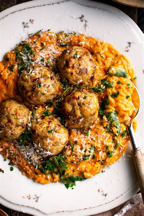 Baked Rosemary Chicken Meatballs With Tomato Orzo The Original Dish