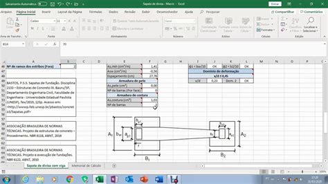 Planilha Para Cálculo De Sapata De Divisa Com Viga De Equilíbrio Youtube