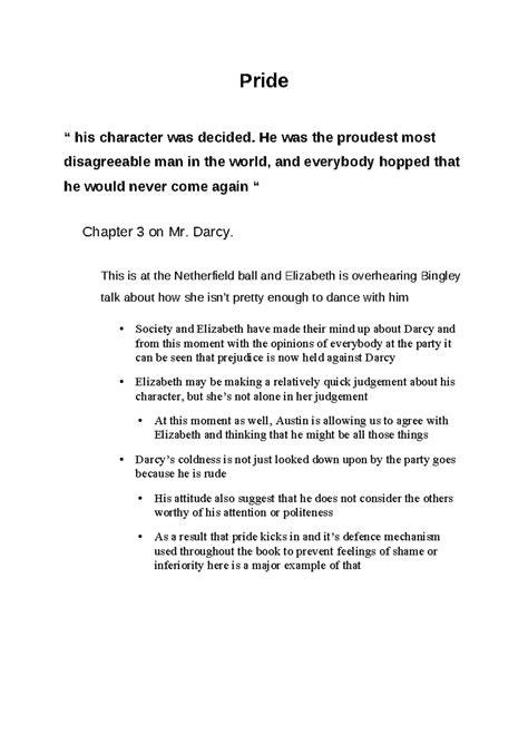 Pride and Prejudice Analysis: Character Judgments in Chapters 3, 7, 29