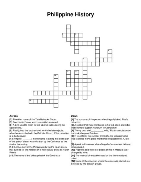 Philippine History Crossword Puzzle