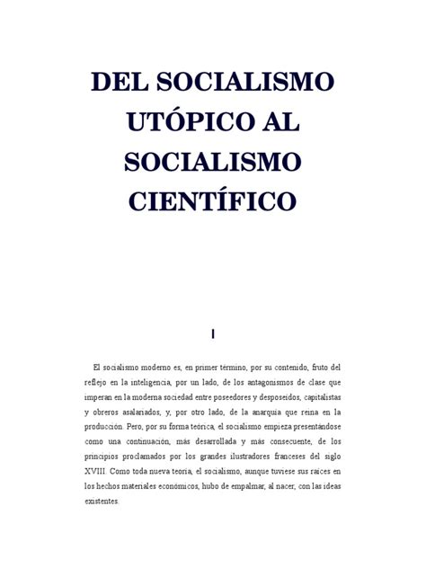 Del Socialismo Utópico Al Socialismo Científico Pdf Comunismo Socialismo