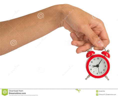 Humans Hand Holding Alarm Clock On White Stock Photo Image Of