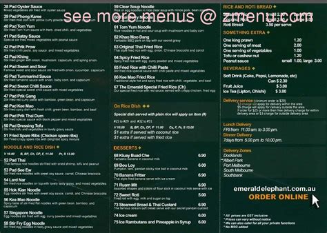 Online Menu Of The Emerald Elephant Restaurant Port Melbourne