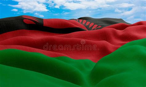 Malawi Flag In The Wind Realistic And Wavy Fabric Flag Stock