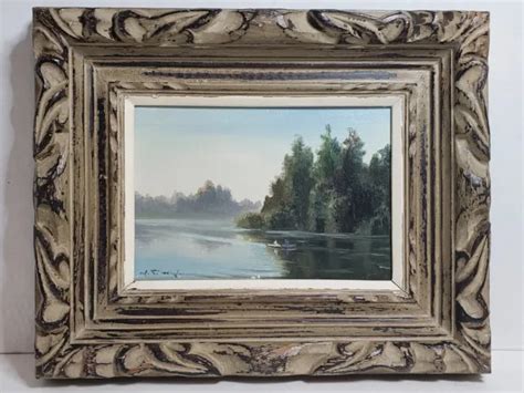 VINTAGE ORIGINAL OIL Painting On Board Japanese Artist Lake Scene