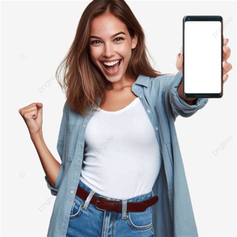 Excited Girl Showing Mobile Screen Advertisement Girl Showing Phone