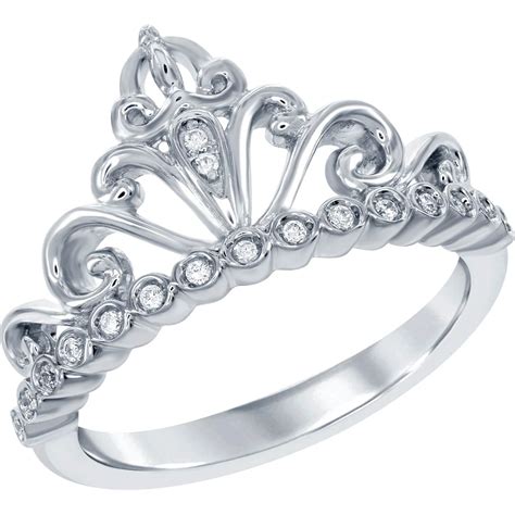 Disney Enchanted Sterling Silver Ctw Diamond Cinderella Ring