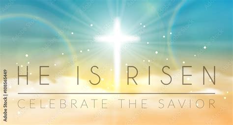 Vecteur Stock Easter Banner With Text He Is Risen Shining Across And