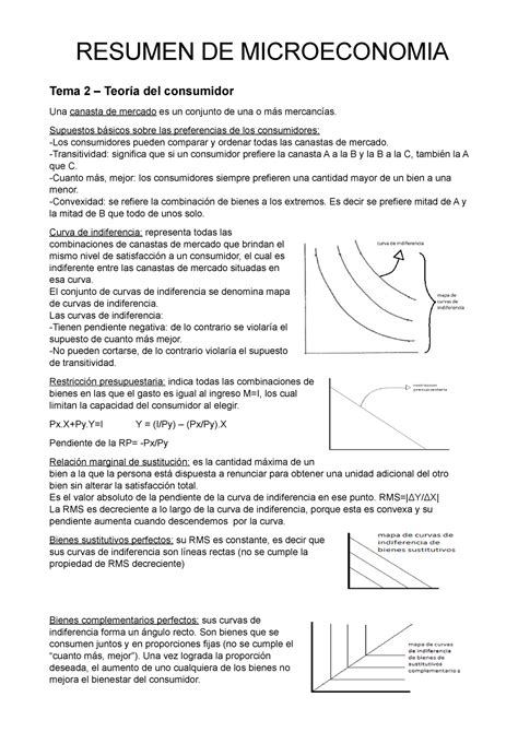 Resumen de Microeconomia RESUMEN DE MICROECONOMIA Tema 2 Teoría del