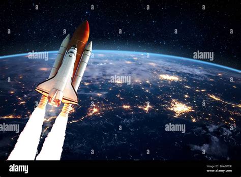 Spaceship on mission in the universe. Exploration Discovery background ...