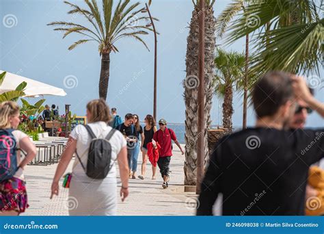 People At Figueretas Beach On Ibiza Island In Spain In The Summer Of