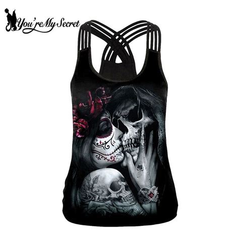 Tank Tops Summer Skull Girl Digital Print Women’s Strangely Magic 3 Gothic Tank Tops Tank