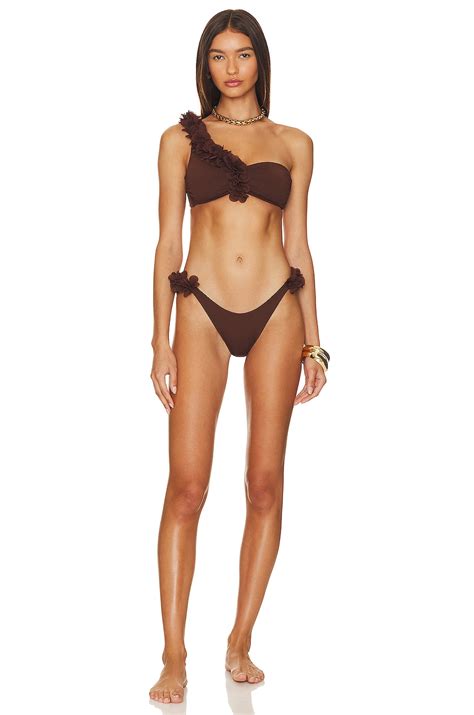 La Reveche Rasha One Shoulder Bikini In Brown Revolve