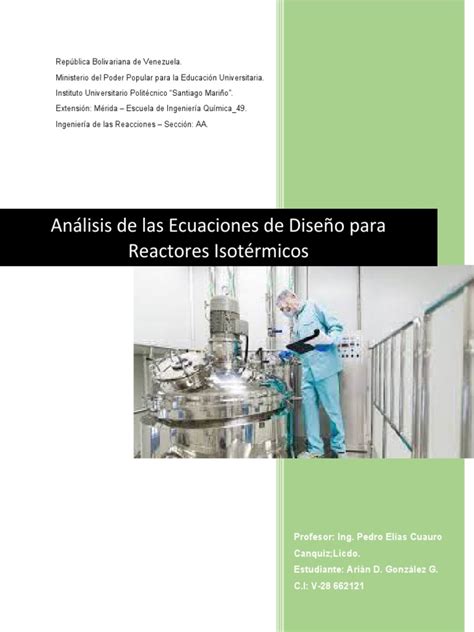 Análisis De Las Ecuaciones De Diseño Pdf Reactor Quimico Cinética Química