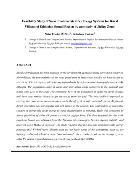 (PDF) Solar PV Feasibility in Rural Ethiopia