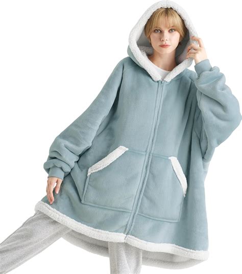 Bedsure Wearable Blanket Hoodie With Zipper Sherpa Hooded