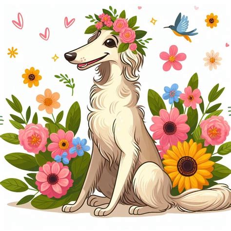 Premium Vector Cute Borzoi Dog Cartoon Vector Style White Background