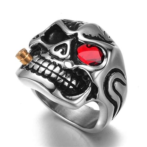 Bague Avec Une T Te De Mort Qui A Un Cigare Super Original Bijou Homme