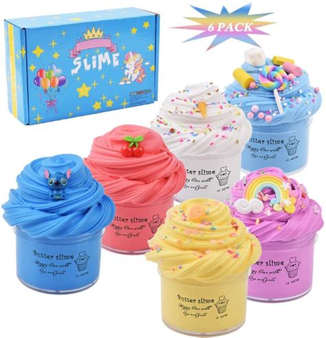 6 Pack Upgrade Butter Slime Kit With Pink Rainbow Blue Stitch Slime Red