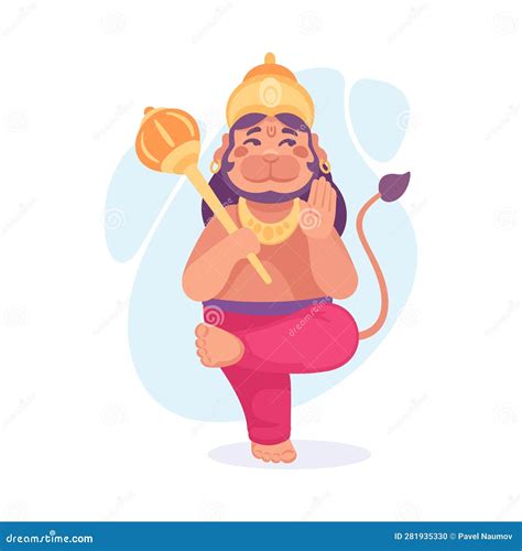 Deity Hanuman With Monkey Face In Gold Crown Vector Illustration