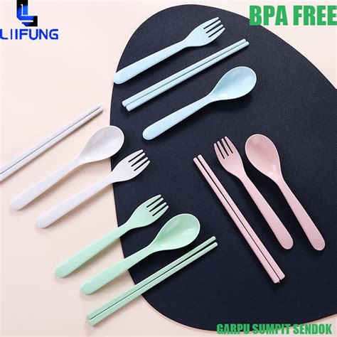 Jual Sendok Garpu Sumpit Makan Bahan Plastik Cutlery Dinnerware Wheat