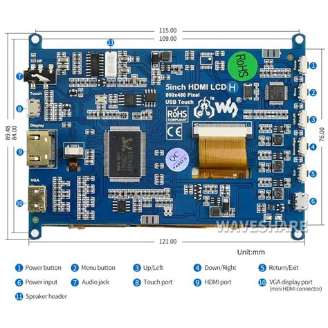 Waveshare 5 Inch HDMI TFT LCD H Display 800 480 With Touchscreen