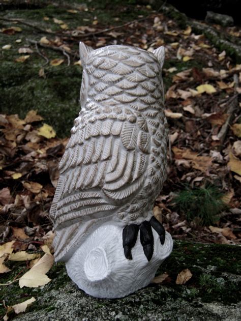 Owl Statue Concrete Owl Owl Perched On Stump Painted Owl Etsy