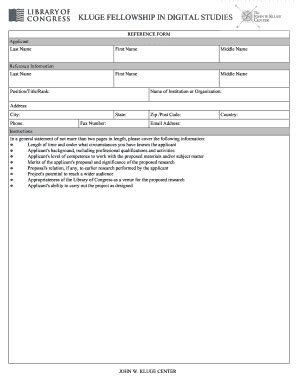 Fillable Online Loc Reference Form For The Kluge Fellowship In Digital