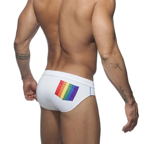 UXH Hot Sexy Mens Swimsuit Push Up Rainbow Briefs Swimwear Male Sexy Swimming Bikini Shorts Men