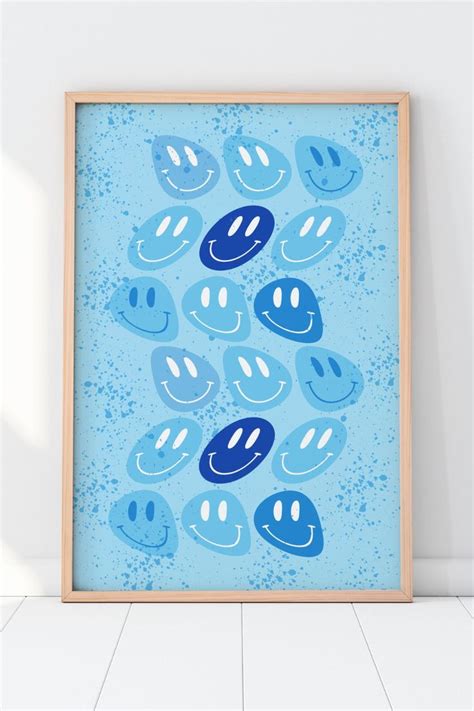 Blue Preppy Smiley Face Printable Art Happy Face Poster Indie Wall ...