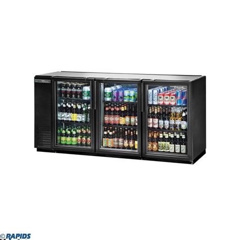 True Tbb 24gal 72g Hc Ld 72” Back Bar Cooler Black Vinyl 3 Glass Doors Galvanized Top