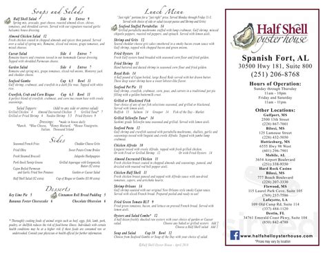 Half Shell Oyster House Menu In Hattiesburg Mississippi USA