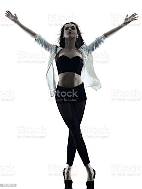 Young Woman Modern Ballet Dancer Dancing Isolated White Background