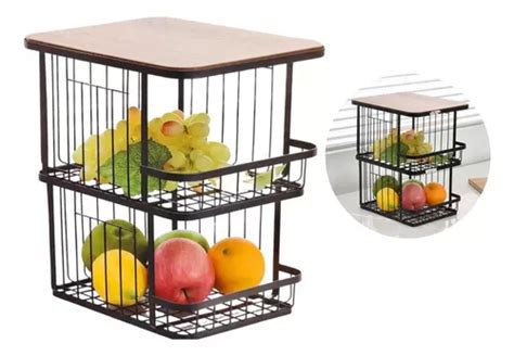 Frutero Doble Negro Para Encimera Con Organizador De Cestas Color